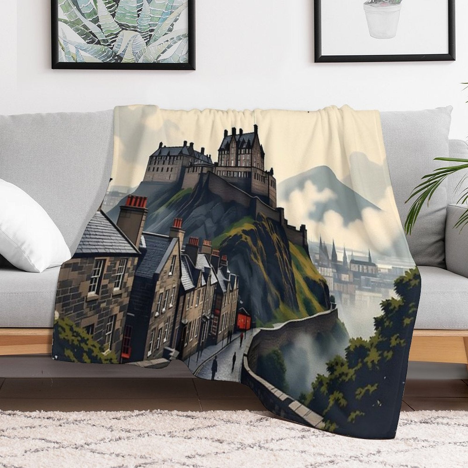 Edinburgh Vintage-Style Painterly Travel Poster Wrinkle-free Throw Blanket