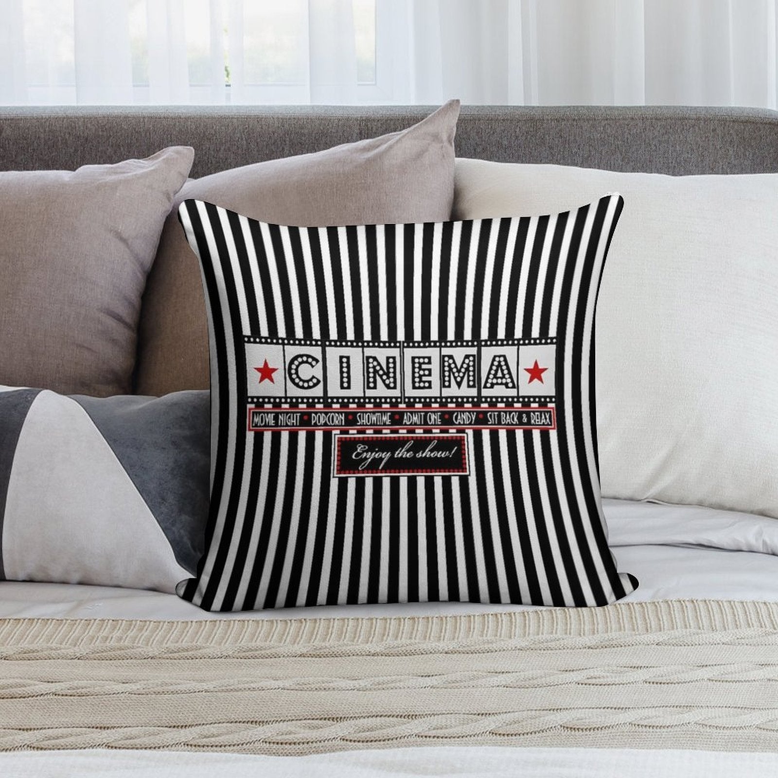 Movie Theater Striped Cinema Ticket Throw Pillow Soft Multiple Sizes Throw Pillow