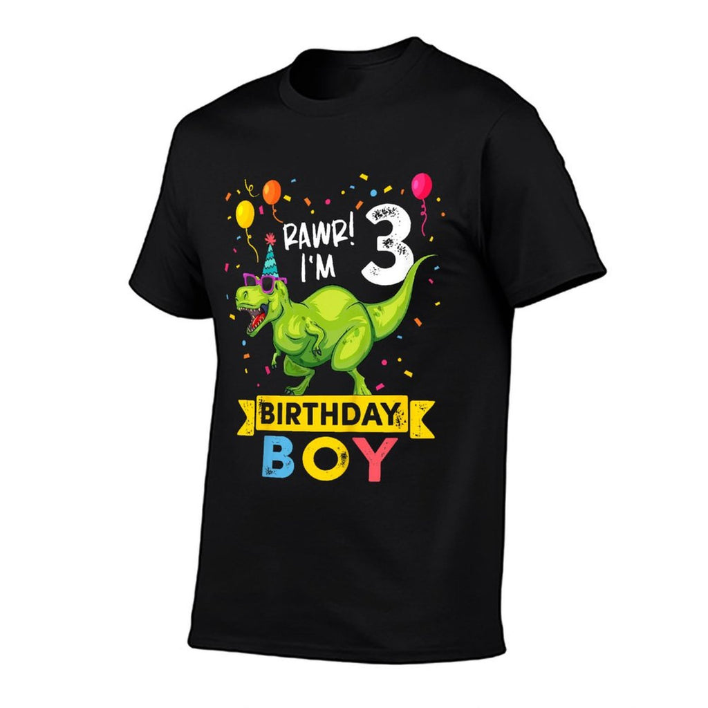 3 Year Old 3rd Birthday Boy T Rex Dinosaur  Ribbed Collar T-Shirt