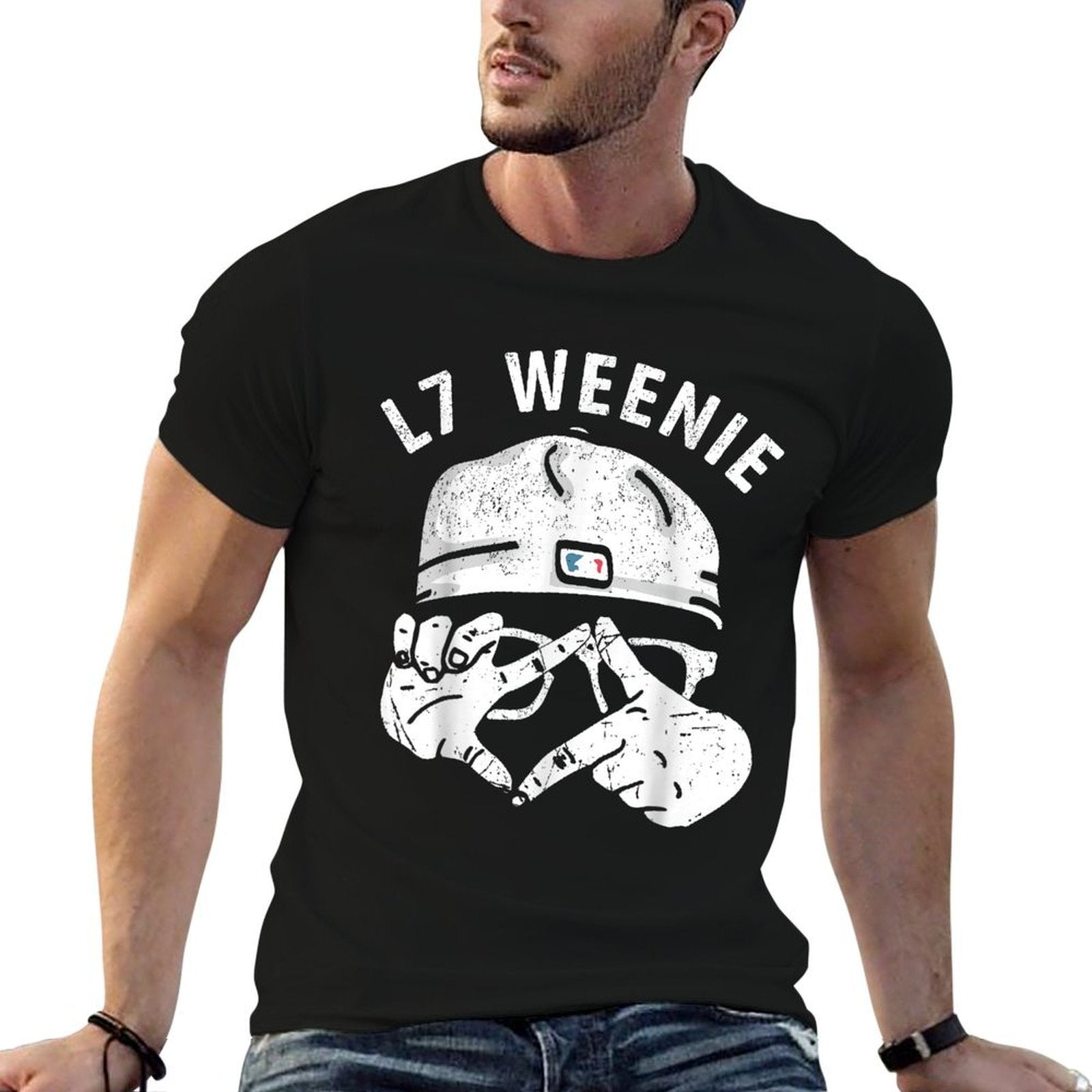 Funny Baseball Softball Season Apparel L7 Weenie  Ribbed Collar T-Shirt