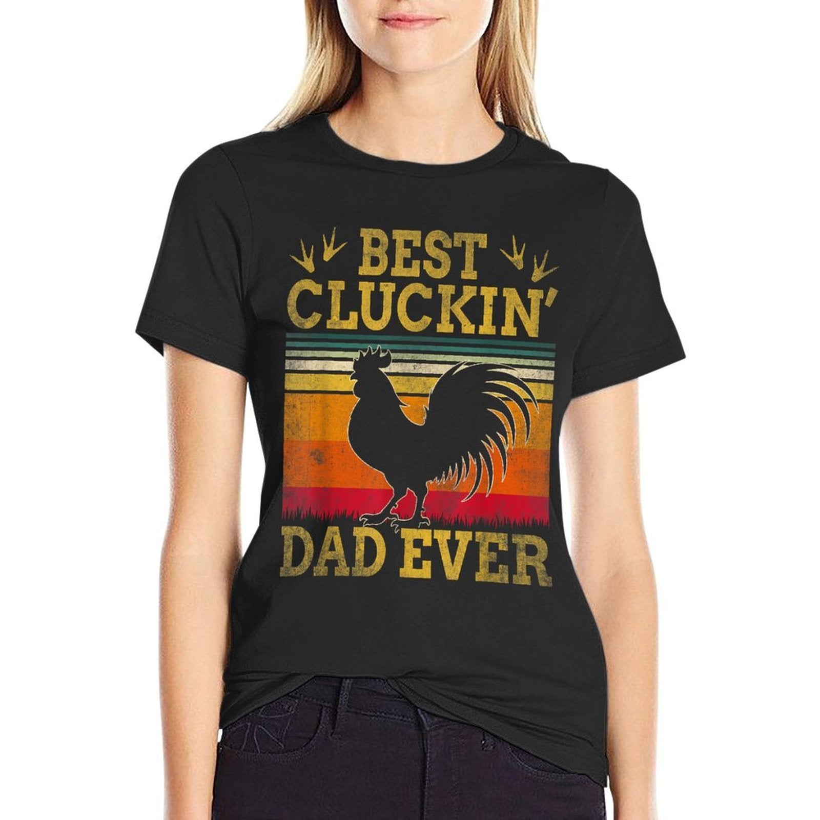 Best Cluckin Dad Ever Fathers Day Vintage Style Chicken Dad  Heathered Texture T-Shirt