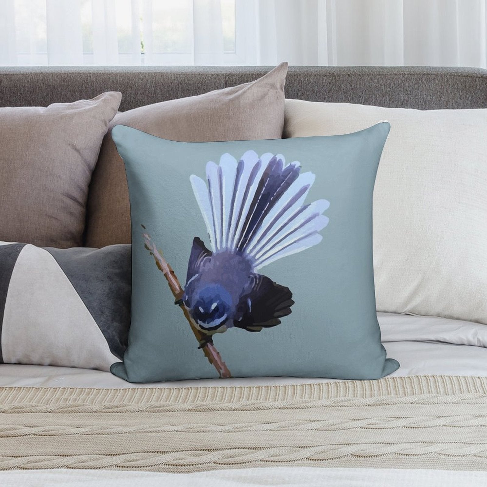 New Zealand Fantail Soft Decorative Cover Throw Pillow