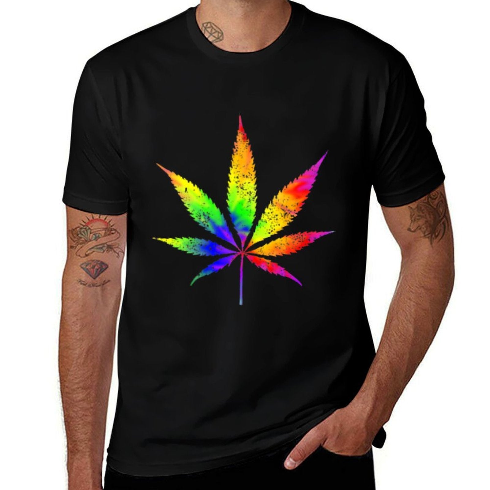 Tie Dye Weed Marijuana Leaf Hippie Stoner Vintage Pocket  Tagless Design T-Shirt