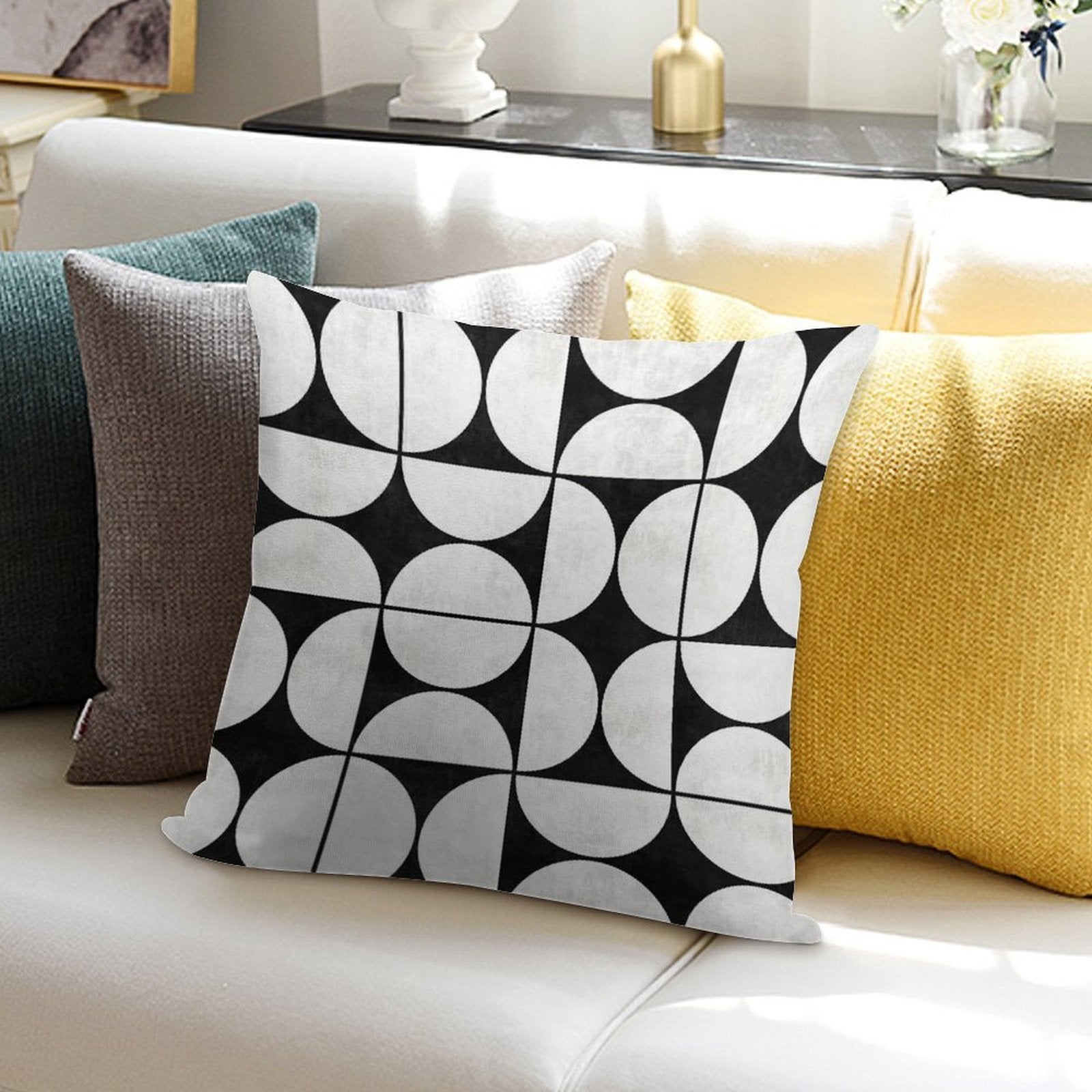 Mid-Century Modern Pattern No.2 - Black And White Concrete Soft Durable Construction Throw Pillow
