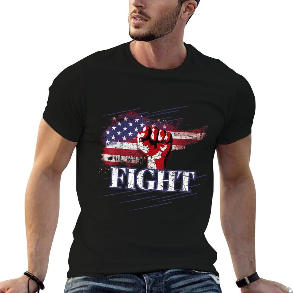 Fight Fist Pump USA Patriotism  Ribbed Collar T-Shirt