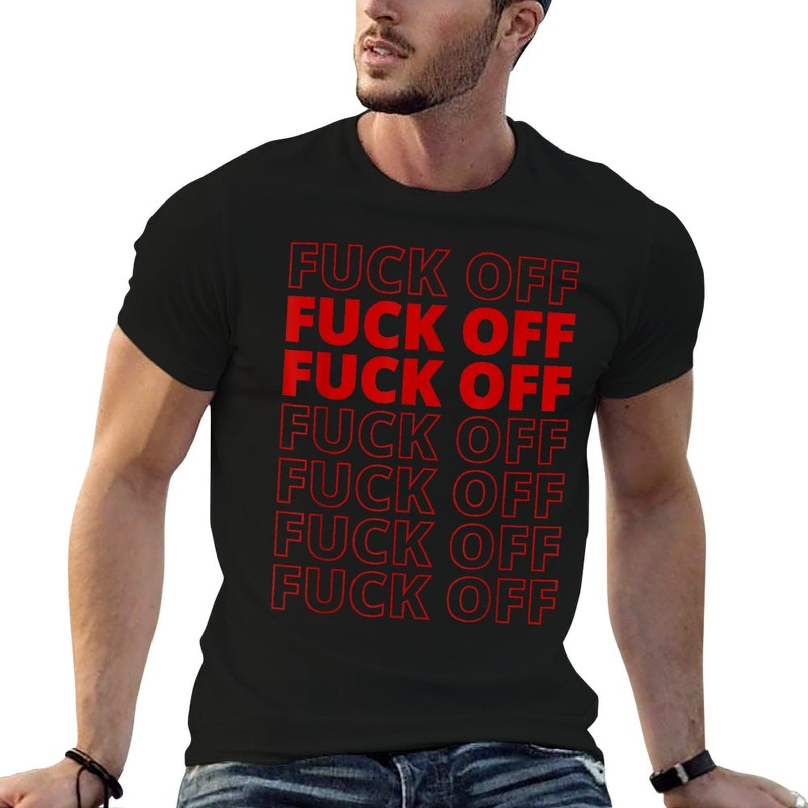 Funny Fuck Off Aesthetic Red Modern Meme Design  Oversized Silhouette T-Shirt