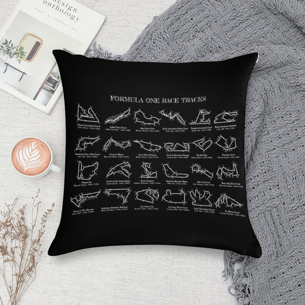 F1 Race Tracks  (White Stencil-No Background) Soft Home Decor Throw Pillow