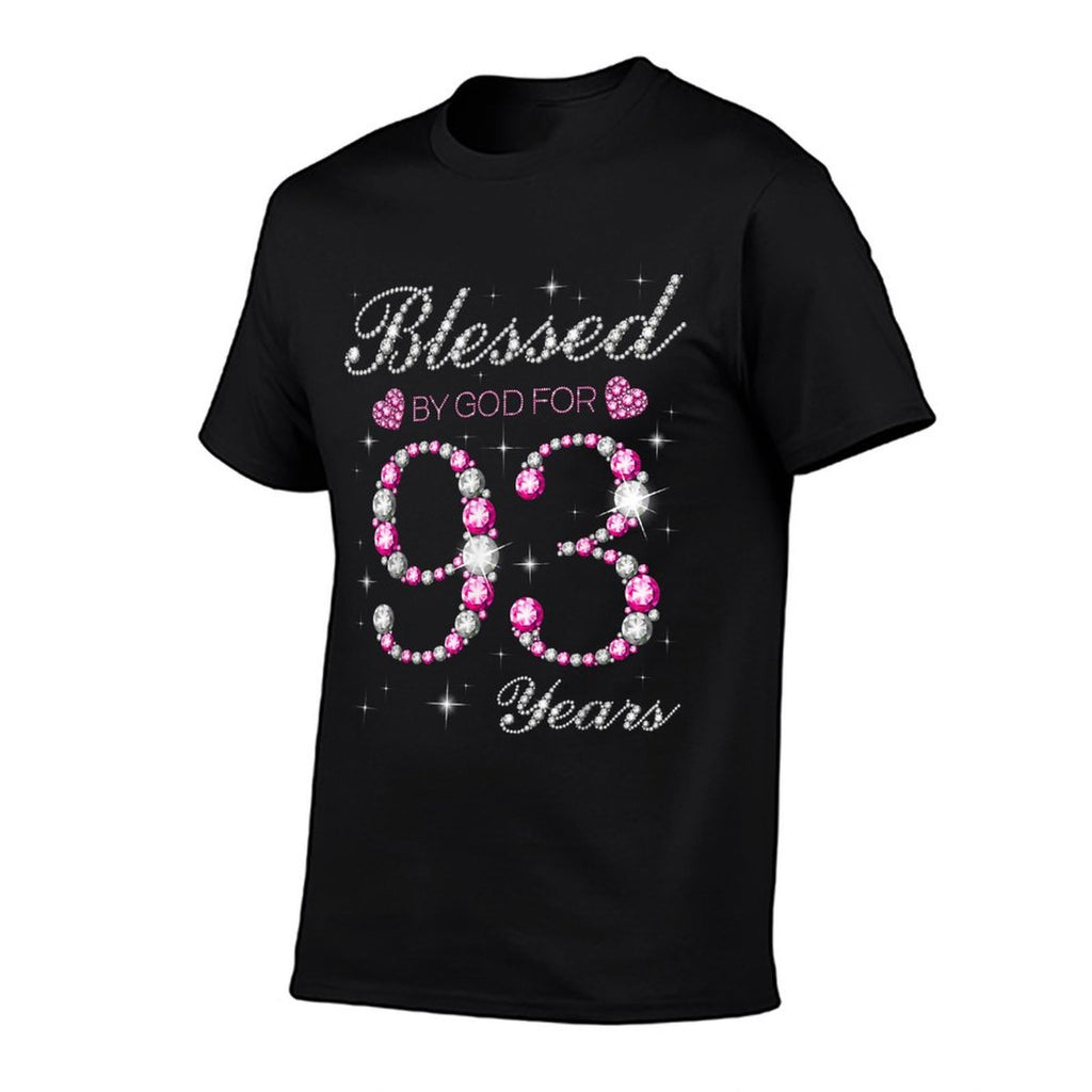 Blessed By God For 93 Years Old 93rd Birthday Party B-day  Ribbed Collar T-Shirt