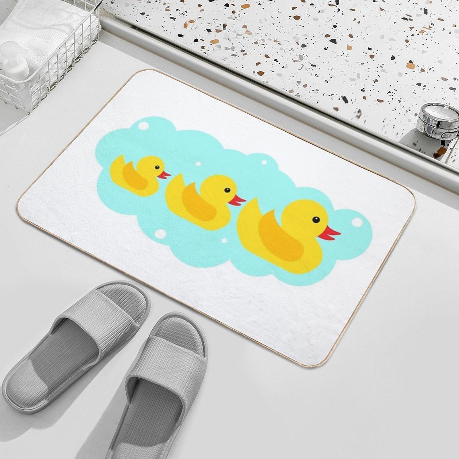 Cute Yellow Bathtime Rubber Ducks Family  Stain-Proof Bath Mat