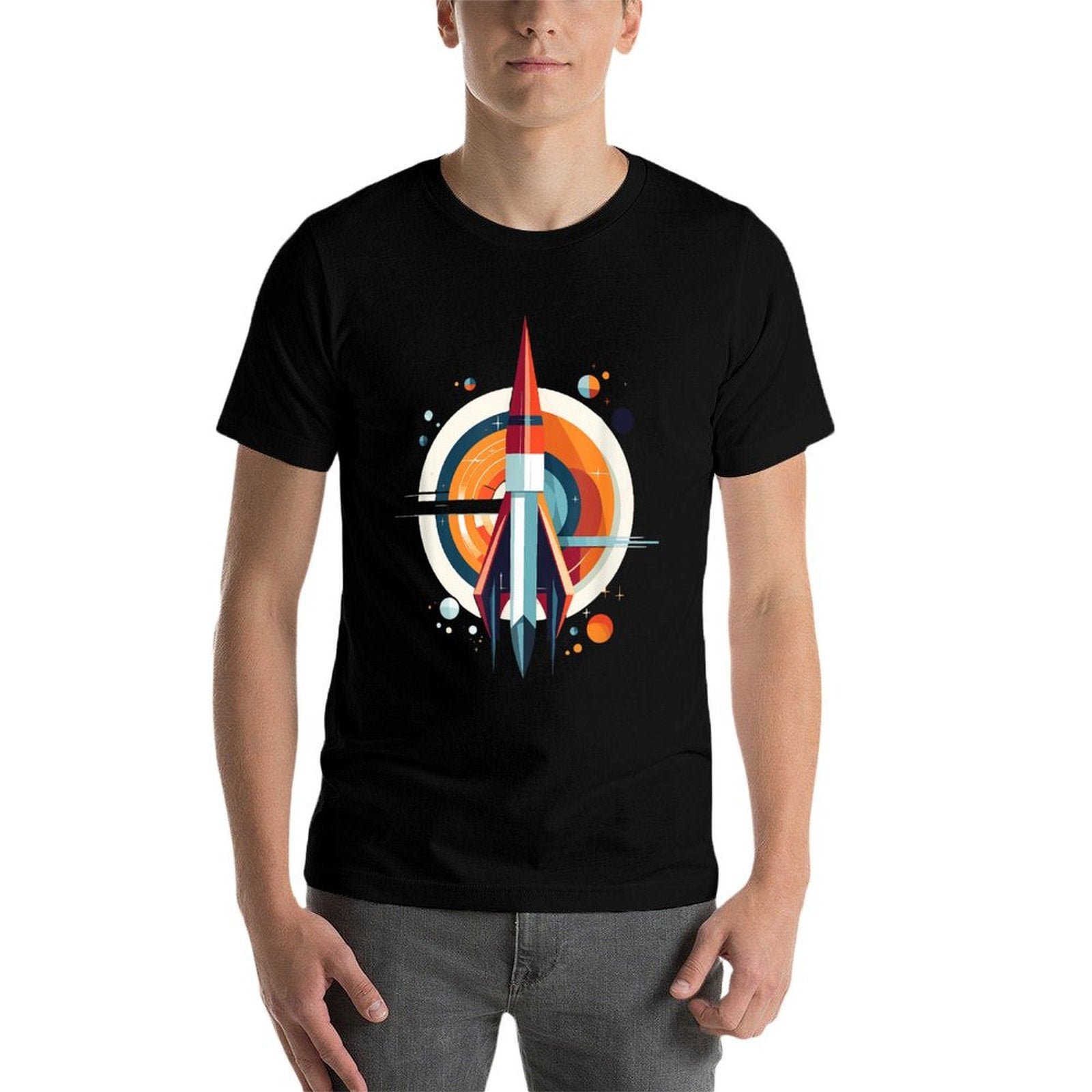 Retro Rocket - Abstract Atomic Mid Century Modern  Heathered Texture T-Shirt