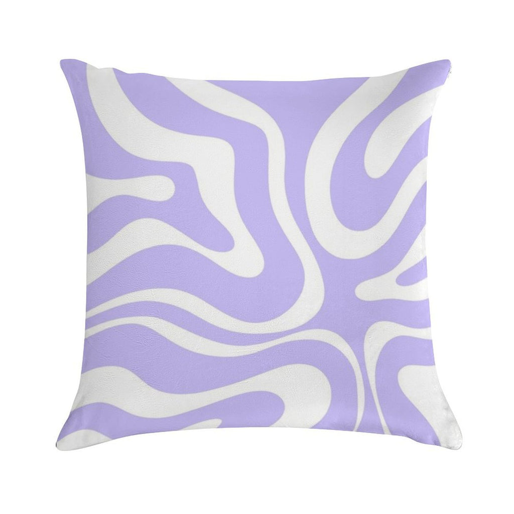 Retro Modern Liquid Swirl Abstract Pattern Square in Light Purple And White Soft Fade-Resistant Throw Pillow