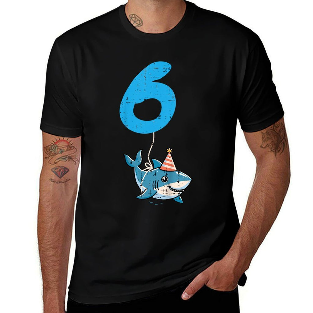 Kids 6th Birthday Shark 6 Hat Six Year Old Bday Boys Girls Kids  Soft T-Shirt