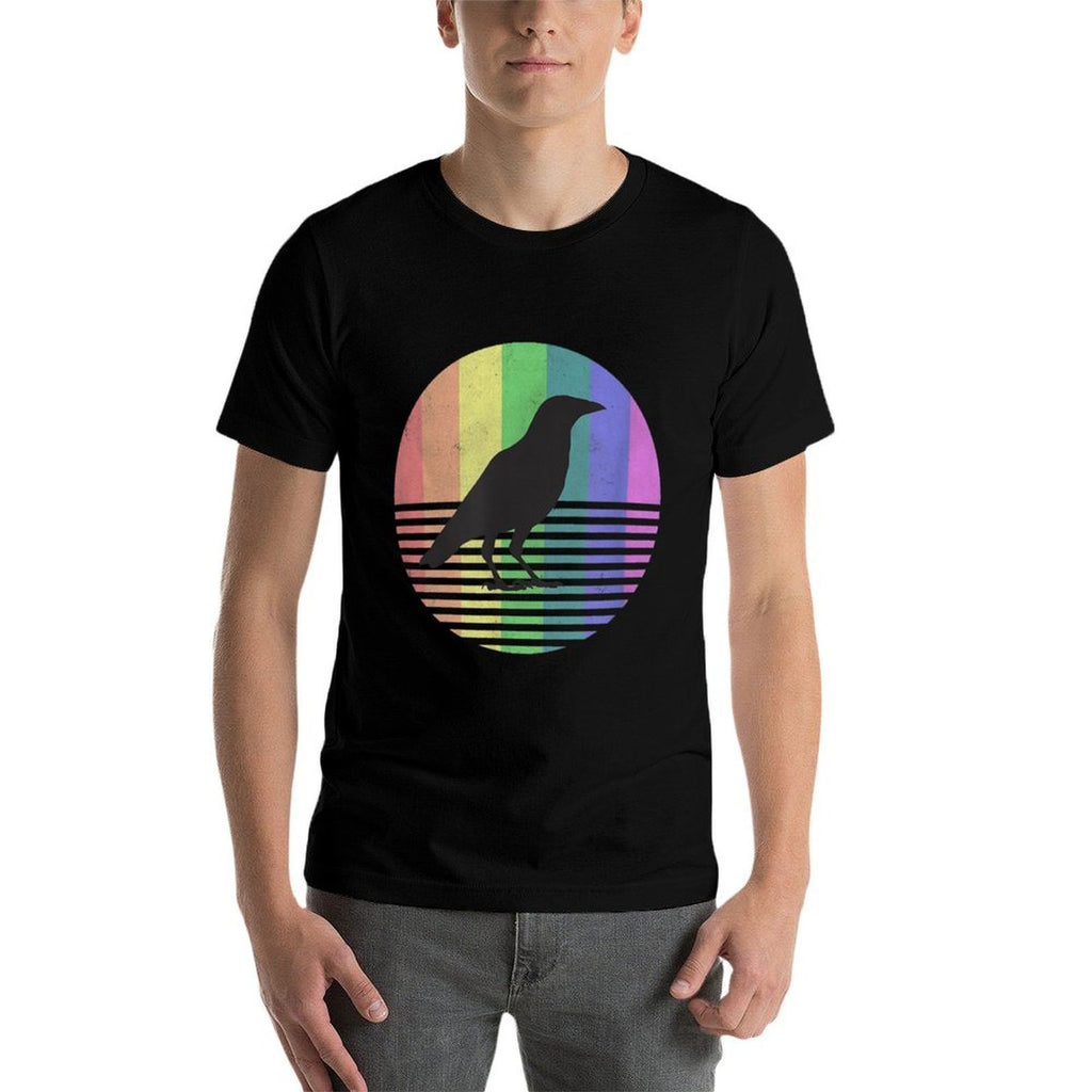 Retro Crow Gay Pride Rainbow 80s Bird Gift Distressed  Moisture-wicking T-Shirt