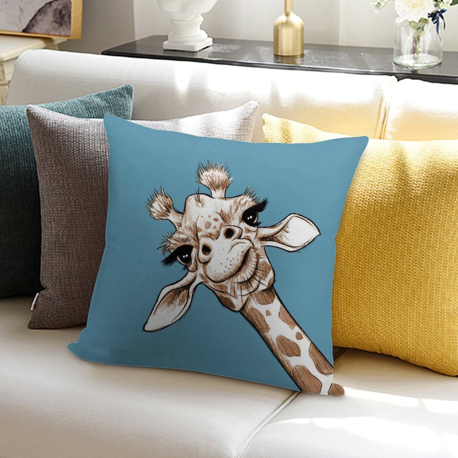 Sketch Giraffe Art Soft Decorative Cover Throw Pillow