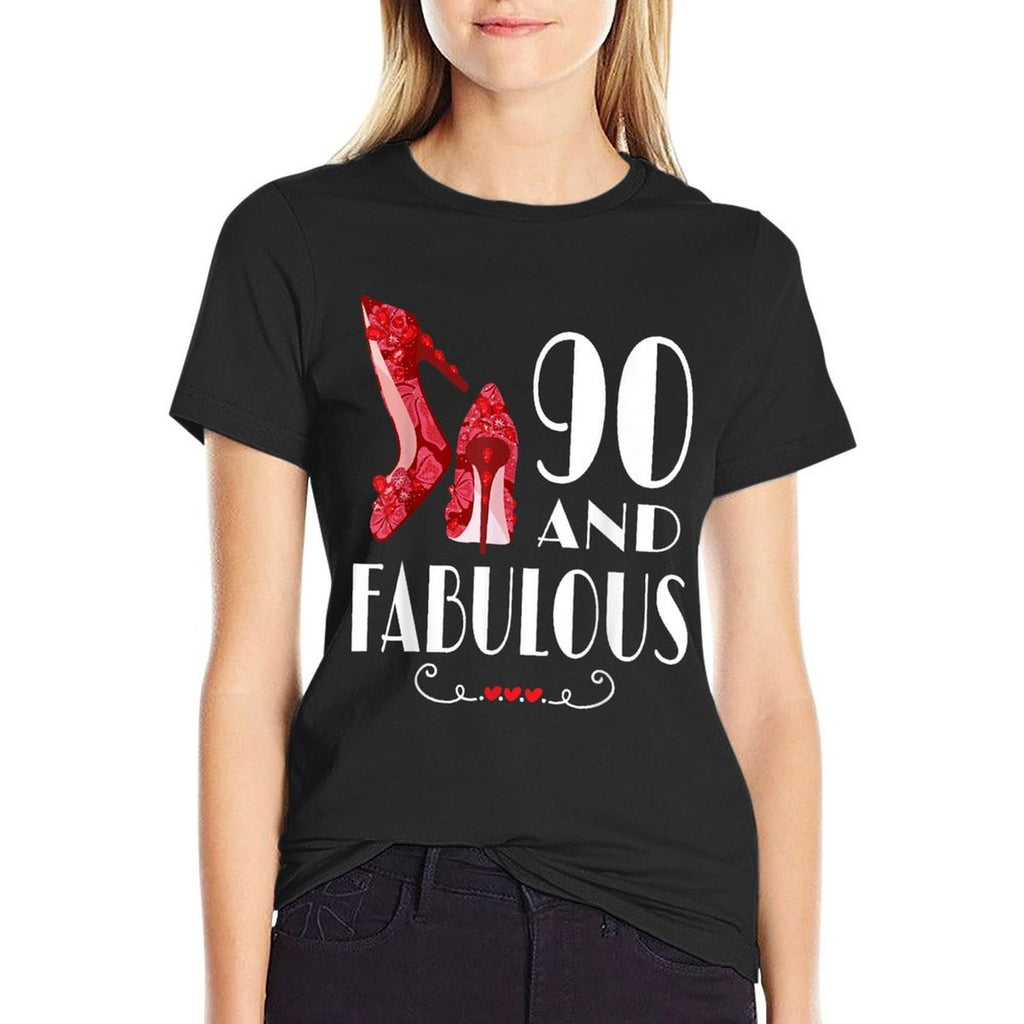 90th Birthday Im 90 And Fabulous  Ribbed Collar T-Shirt