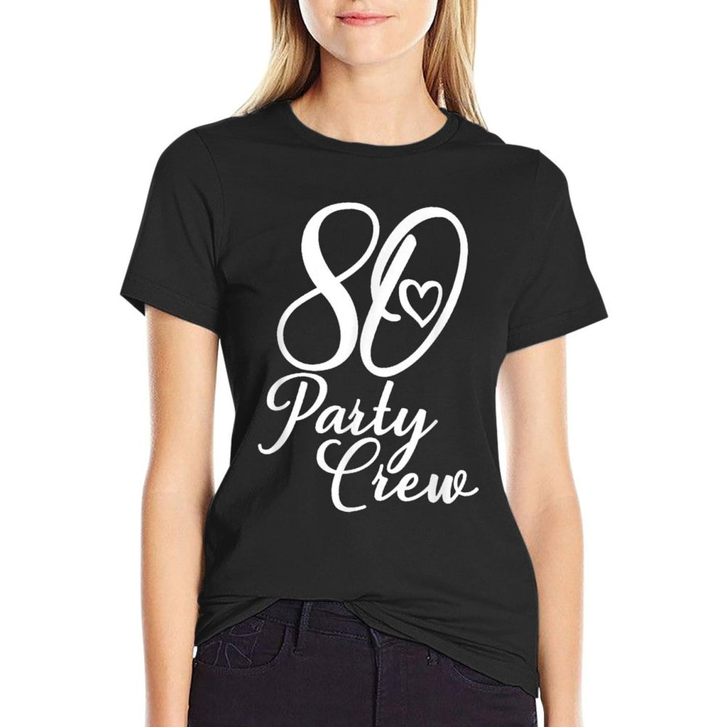 80 Party Crew, Matching Group Women 80th Birthday  Ribbed Collar T-Shirt