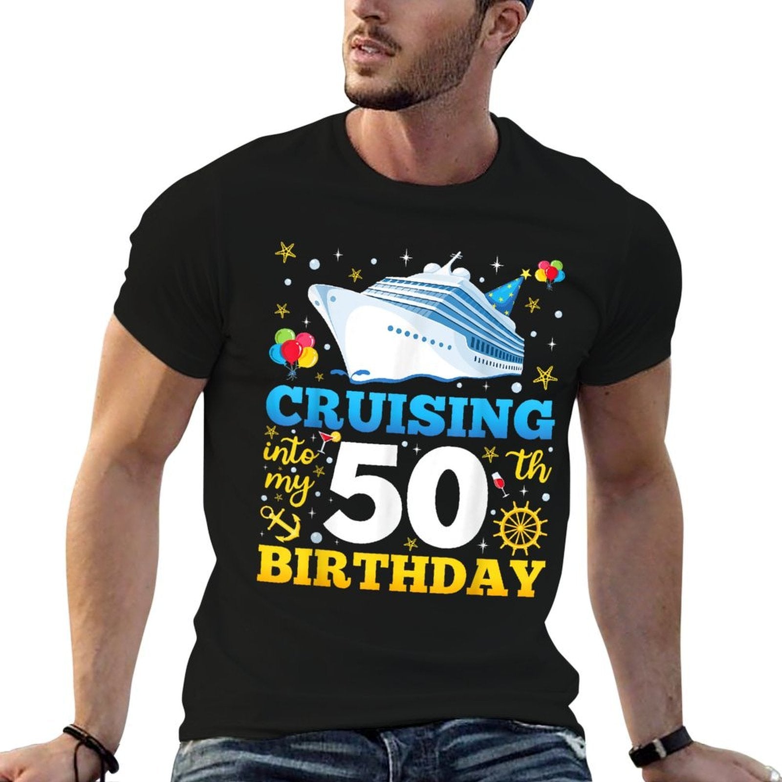 Cruising Into My 50 Year Old Birthday Crew 50th Cruise Bday  Easy-care T-Shirt
