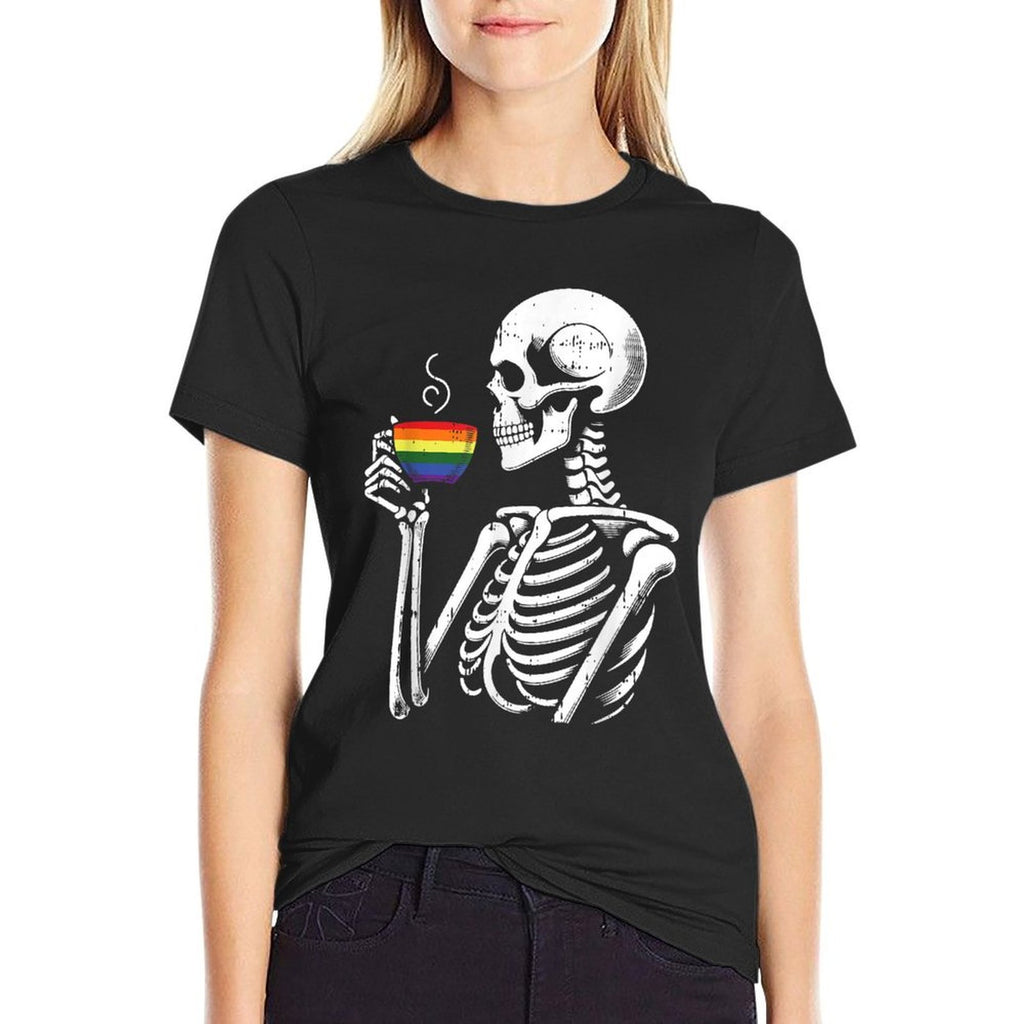 Skeleton Drinking Coffee LGBT-Q Gay Pride Ally Men Women  Affordable Price T-Shirt