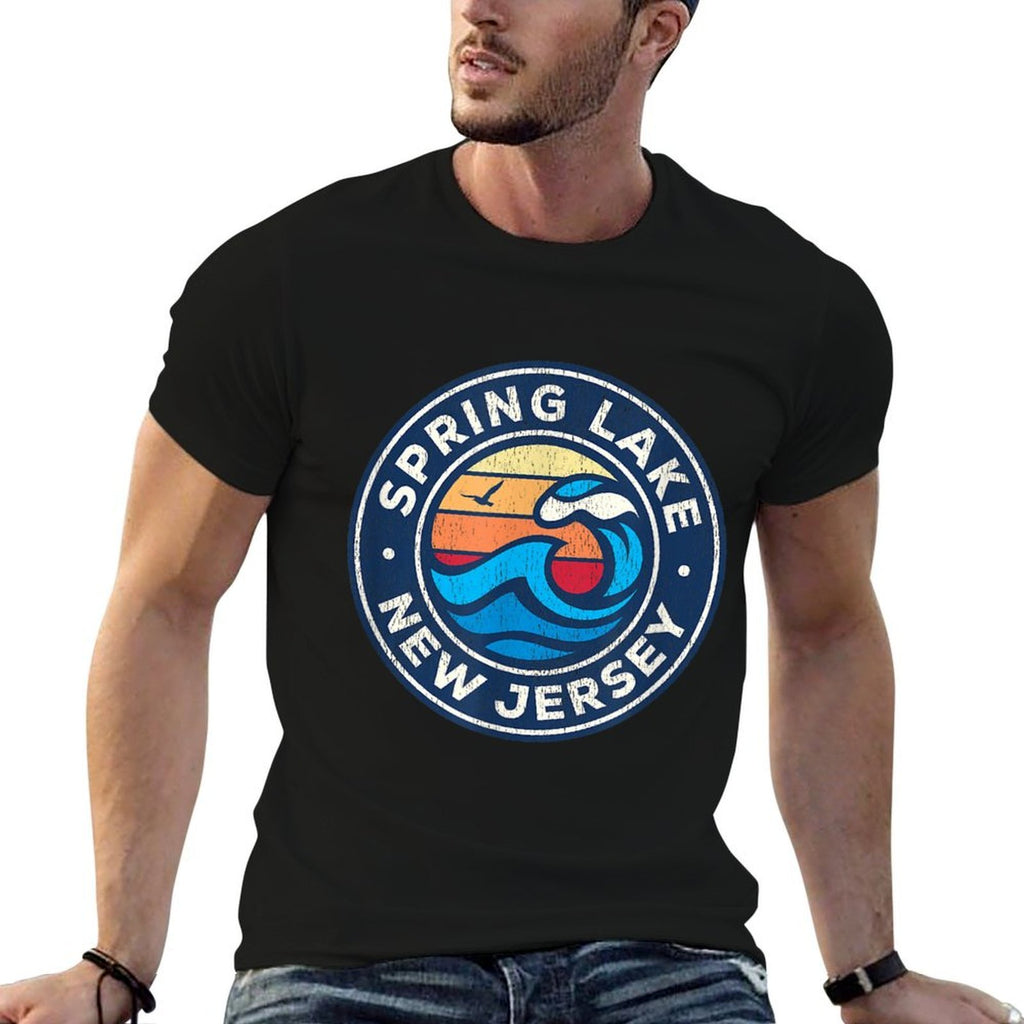 Spring Lake New Jersey NJ Vintage Nautical Waves Design  Cotton T-Shirt