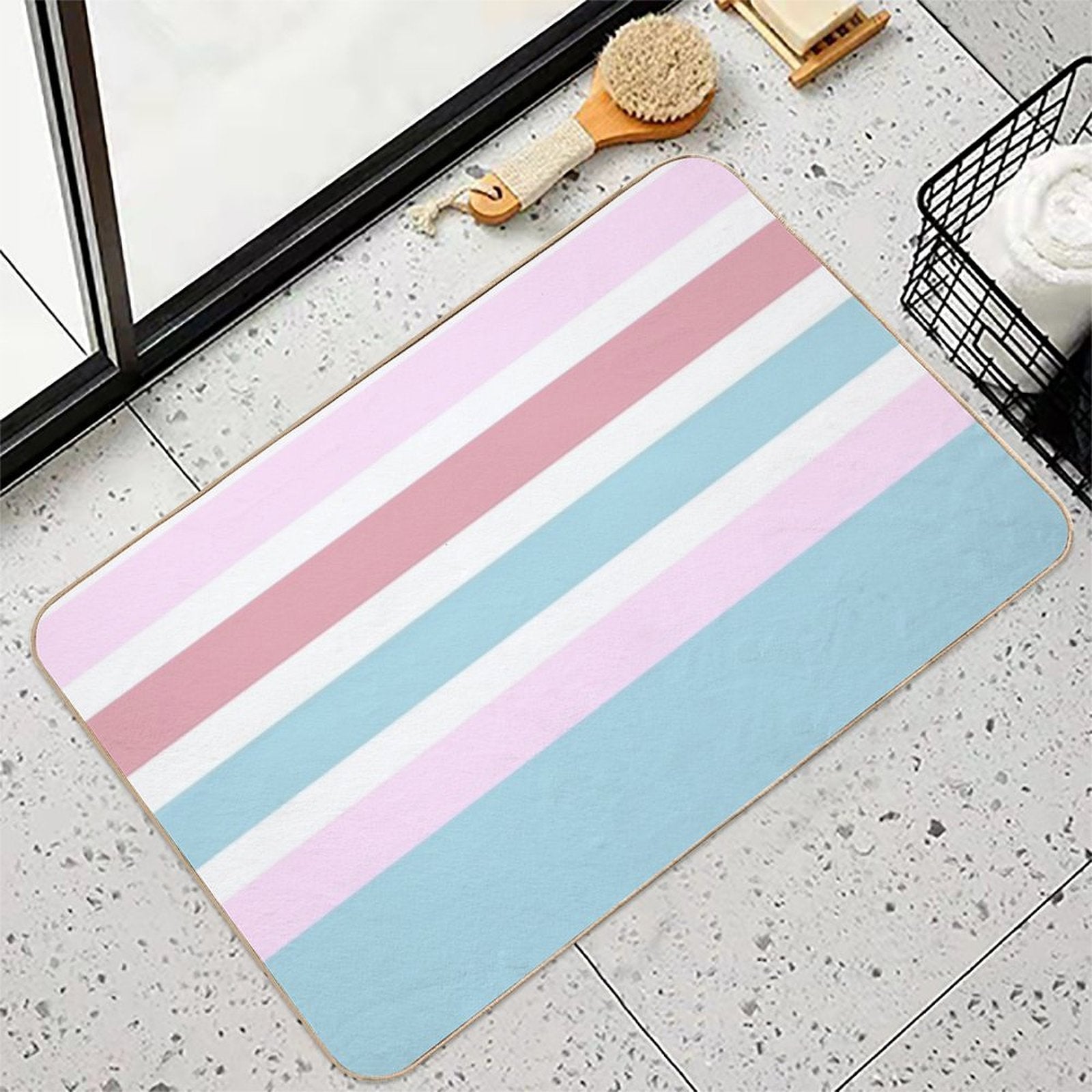 Peppermint And Strawberry Gum Stripes  Fade-Resistant Bath Mat