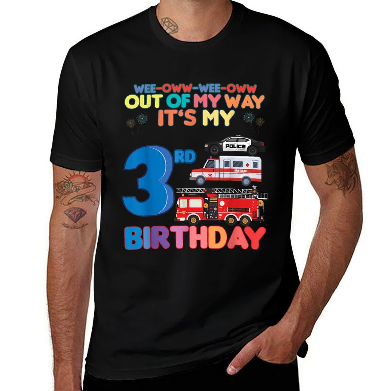 Out of My Way It's My 3rd Birthday Rescue Vehicles Birthday  Odor-resistant T-Shirt