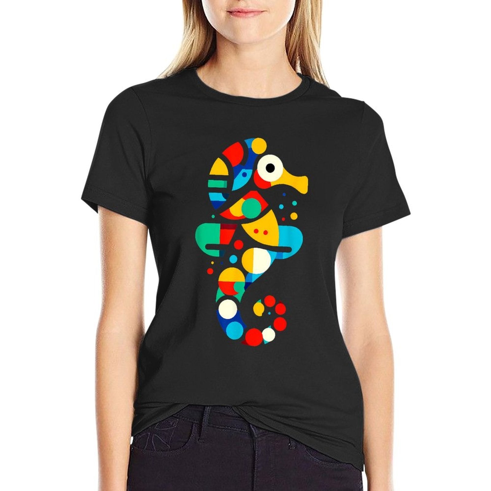 Modern Geometric Minimalism Illustration Seahorse Art  Breathable T-Shirt