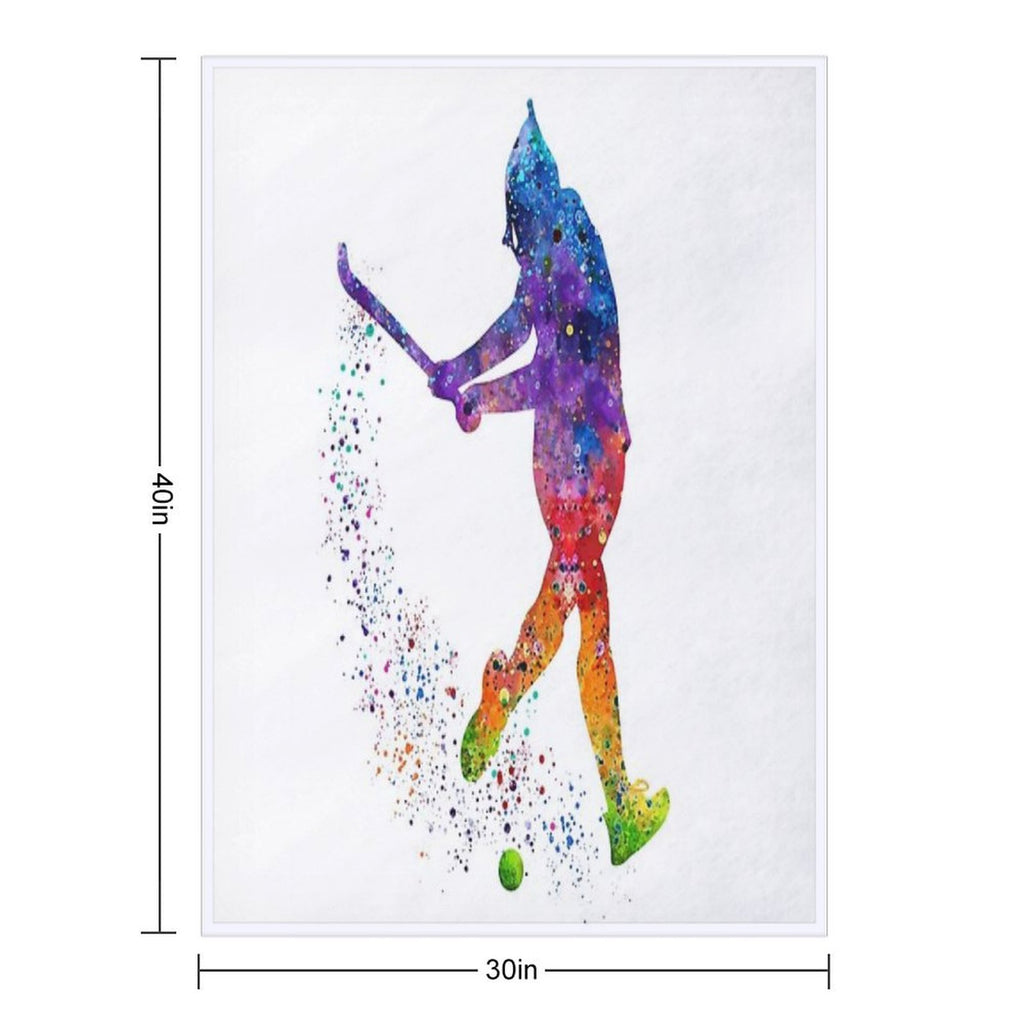 Field Hockey Girl Watercolor Silhouette Lightweight Throw Blanket