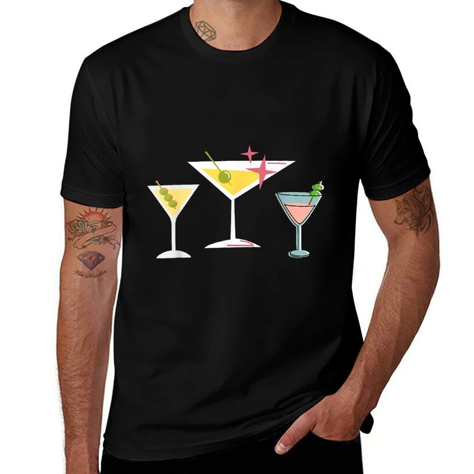 Moms Atomic Age Kitschy Treasures from The Past Retro Martini Cocktail Mid Century Modern MCM Vibe Aesthetic Unisex-Adults Black  Lightweight T-Shirt