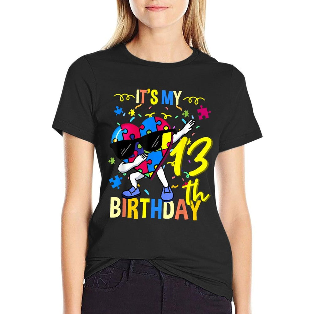 Its My 13th Birthday Dabbing Autism Puzzle  Stretchy T-Shirt