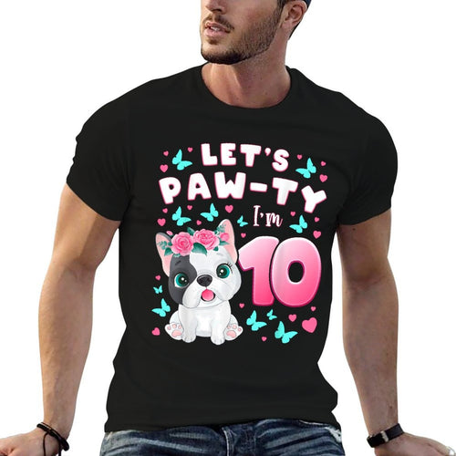 10th Birthday, Girl 10 Year, Dog, Puppy, Number 10  Summer-ready Fabric T-Shirt