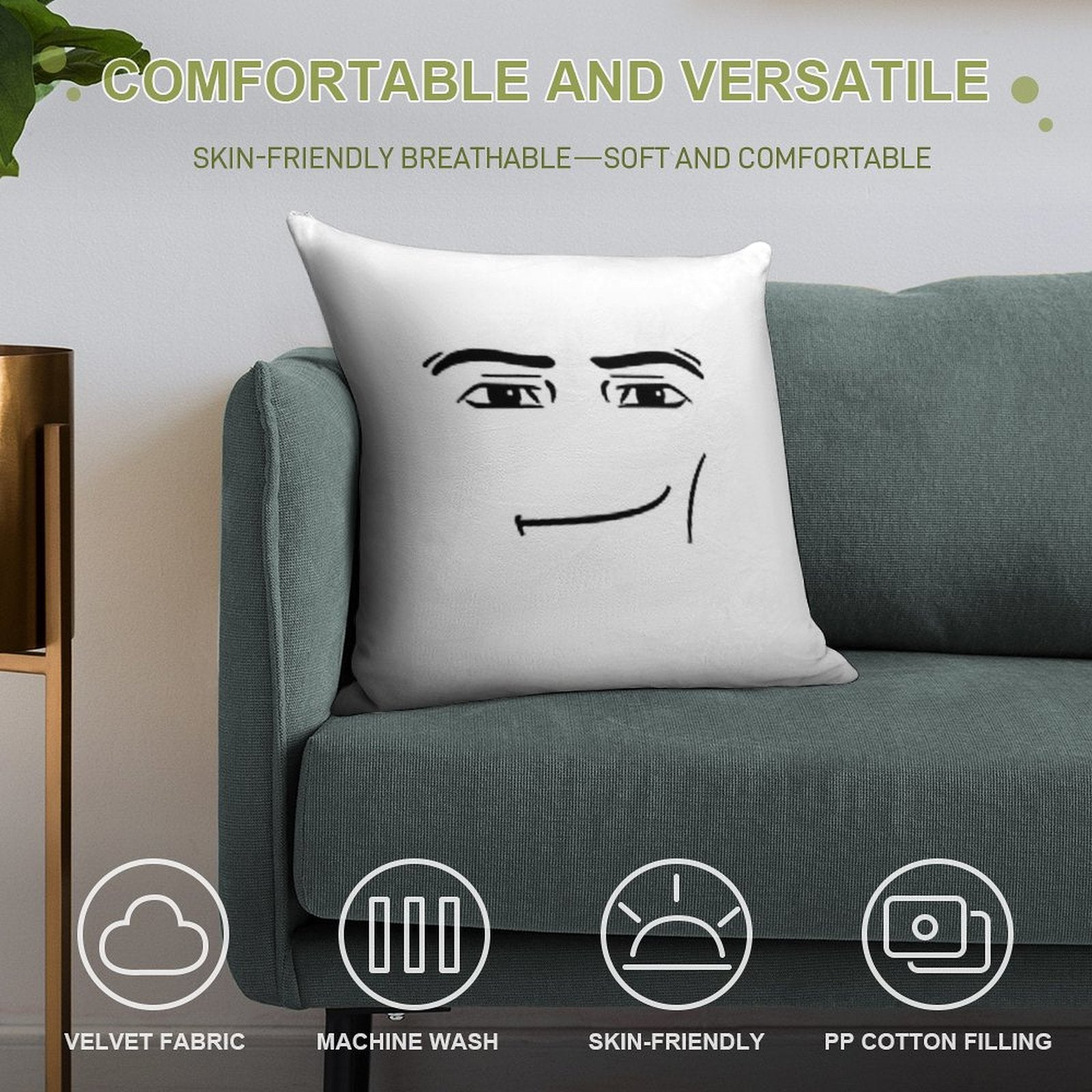 Man Face Soft Skin-Friendly Throw Pillow