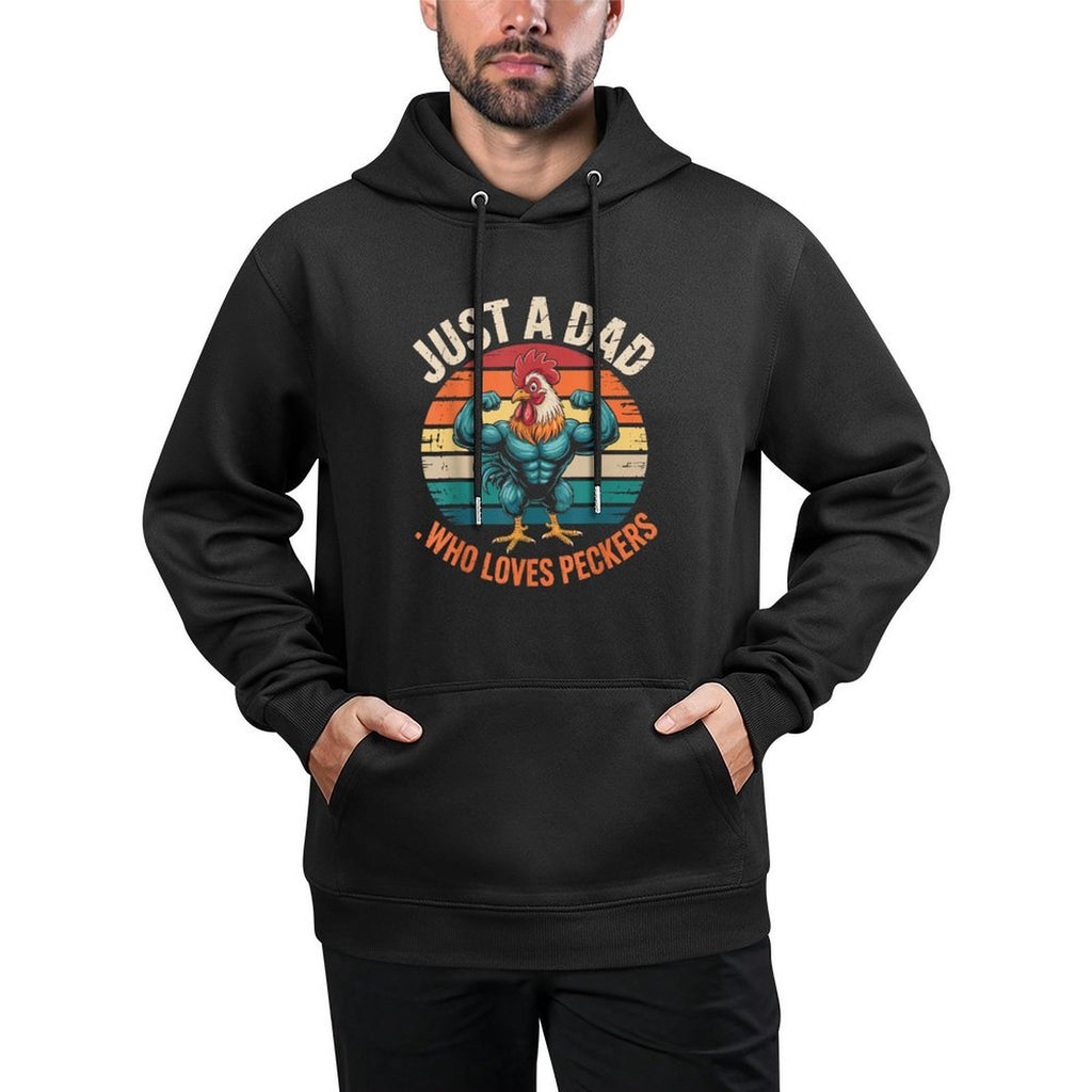 Just A Dad Who Loves Peckers Funny Vintage Chicken Farmer Layering Staple Hoodie