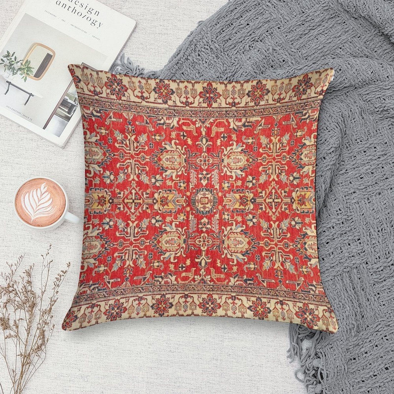 Turkish Carpet Soft Washable Throw Pillow