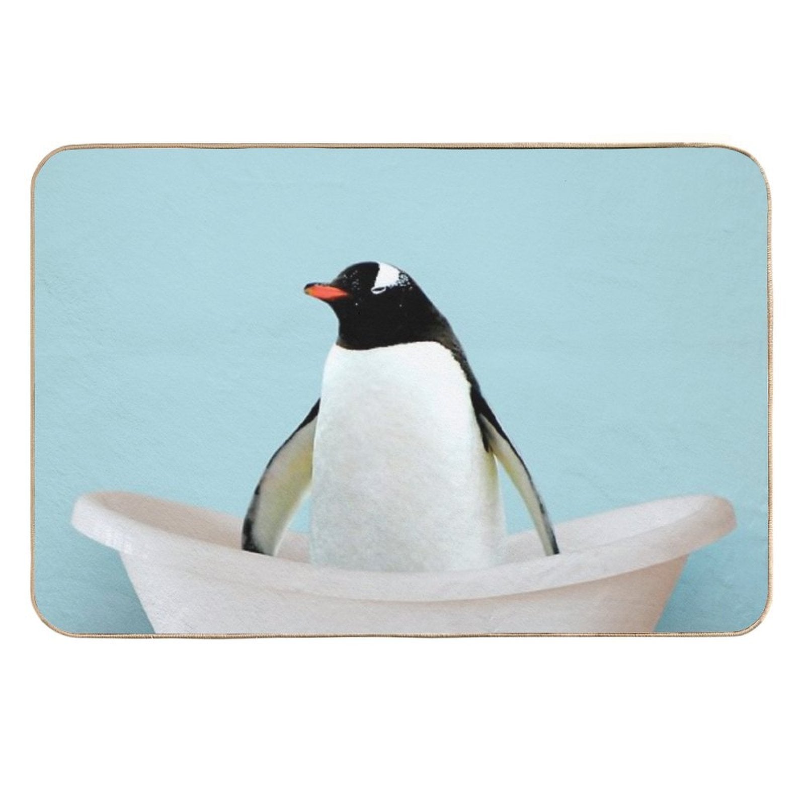 Playing Penguin in Bathtub  Fade-Resistant Bath Mat