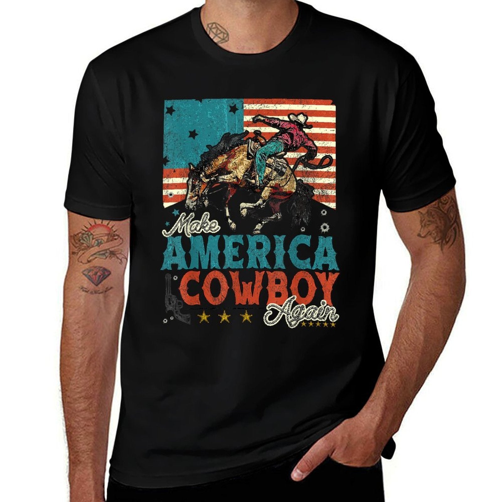 Make America Cowgirl Cowboy Again Western 4th Of July  Eco-friendly Material T-Shirt