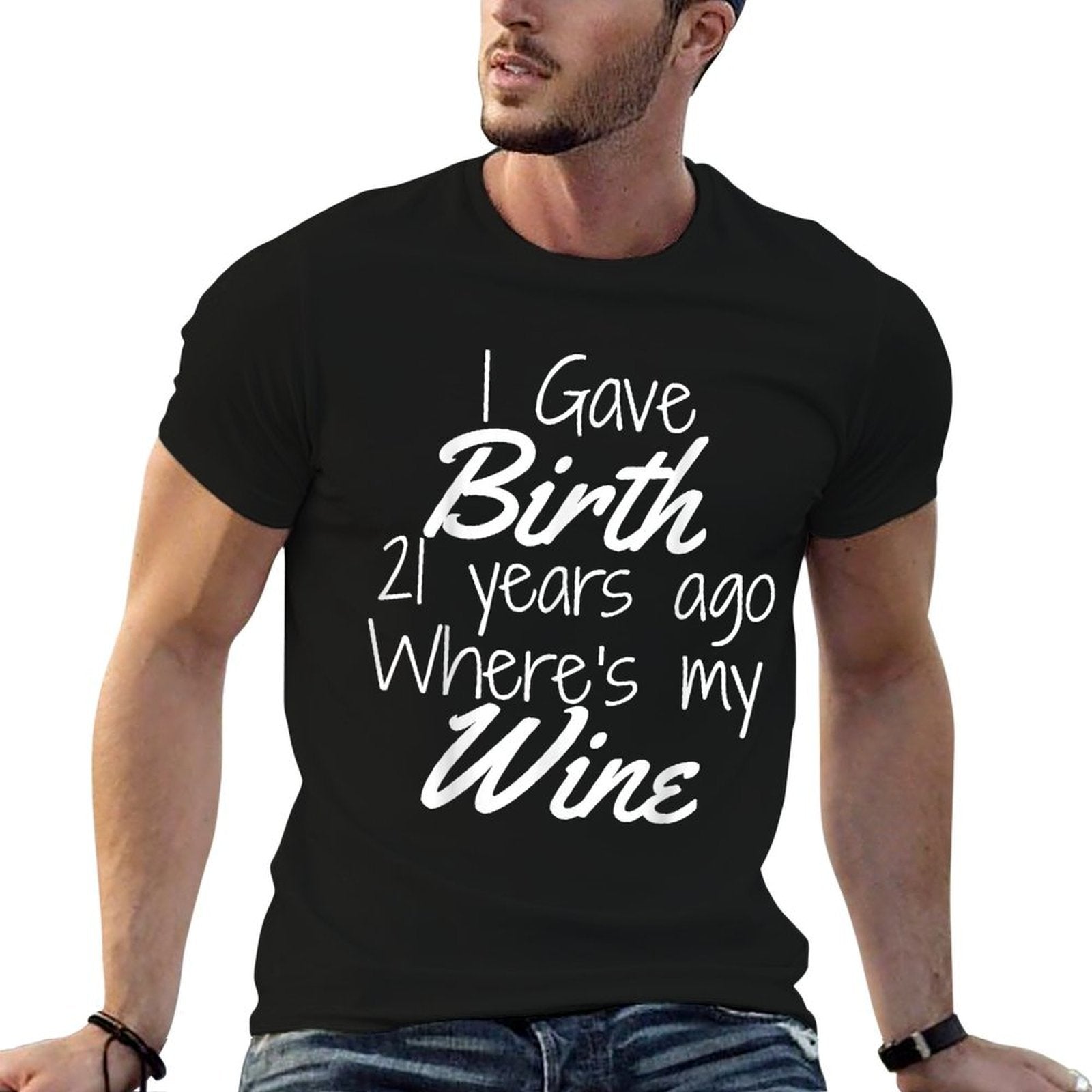 Mom Wine Mom Birthday Girl Boy 21st 21 Year Old Party  Trendy Pattern T-Shirt