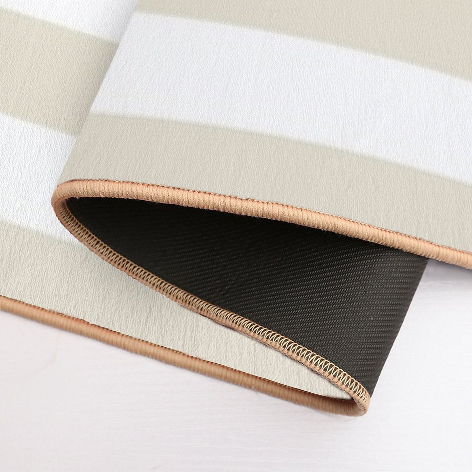 Beige And White Horizontal Stripe Pattern - Hue Coordinates WPantone Baby's Breath 11-0202 2022 Trending Color  Versatile Bath Mat
