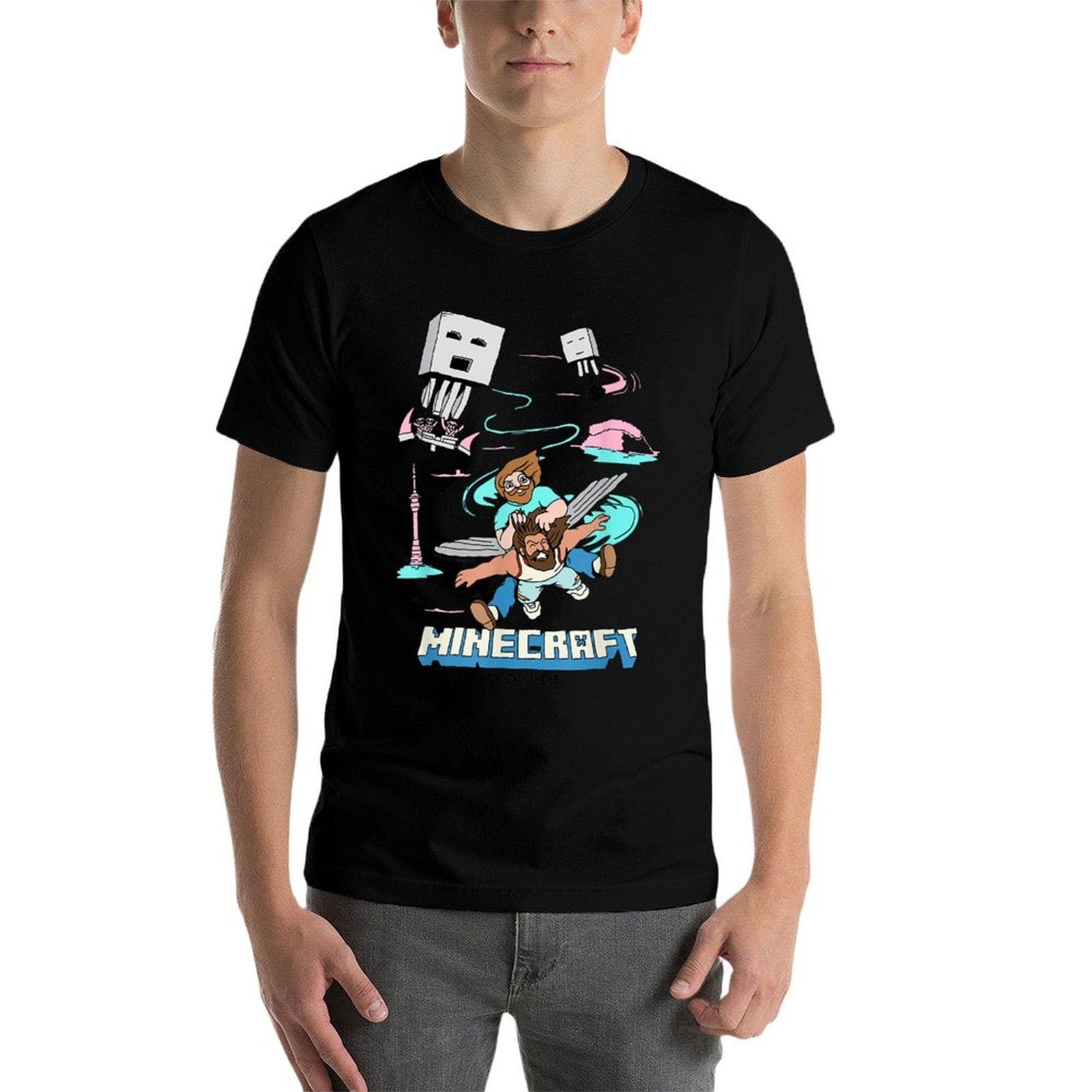 A Minecraft Movie Steve And Garret Escape Using Elytras  High-quality Stitching T-Shirt