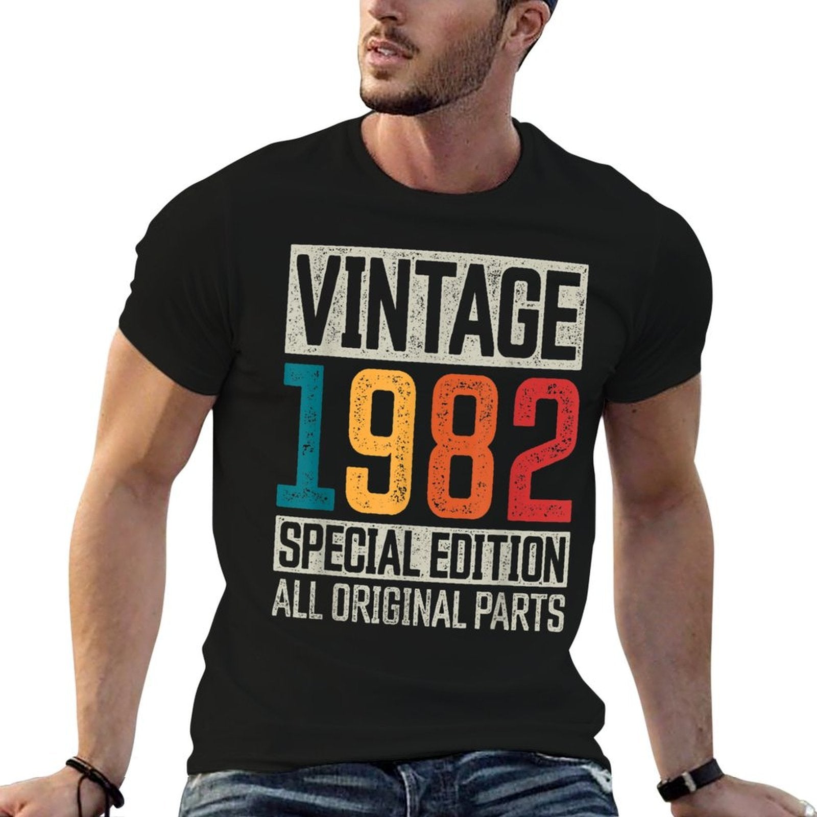 40th Birthday Vintage 1982 Born in 1982 40 Birthday  Ribbed Collar T-Shirt