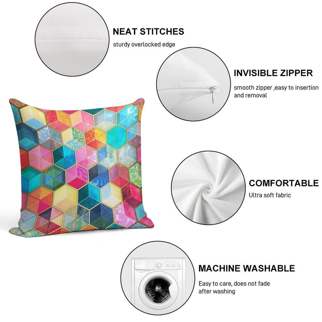 Crystal Bohemian Honeycomb Cubes - Colorful Hexagon Pattern Soft Anti-Pilling Throw Pillow