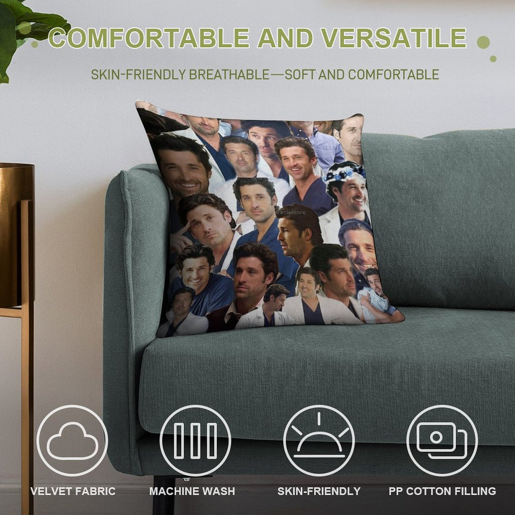 Patrick Dempsey Photo Collage Soft Hidden Zipper Throw Pillow