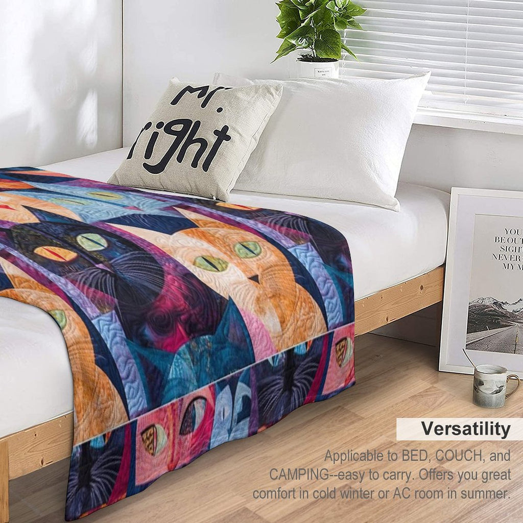 Feline Fiesta Vibrant Quilt Like Design Tee Versatility Throw Blanket