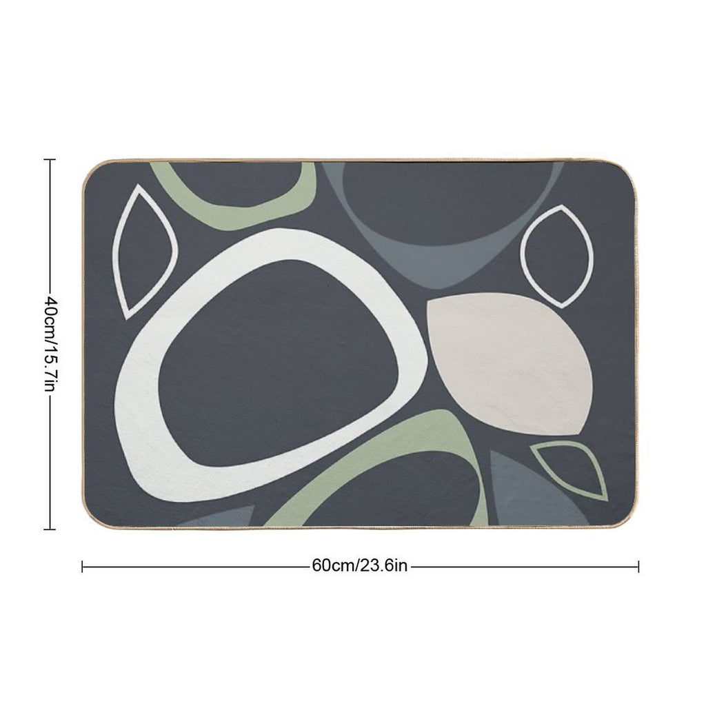 Mid Century Modern Abstract 8 Charcoal, Sage Green, Beige  Odorless Bath Mat