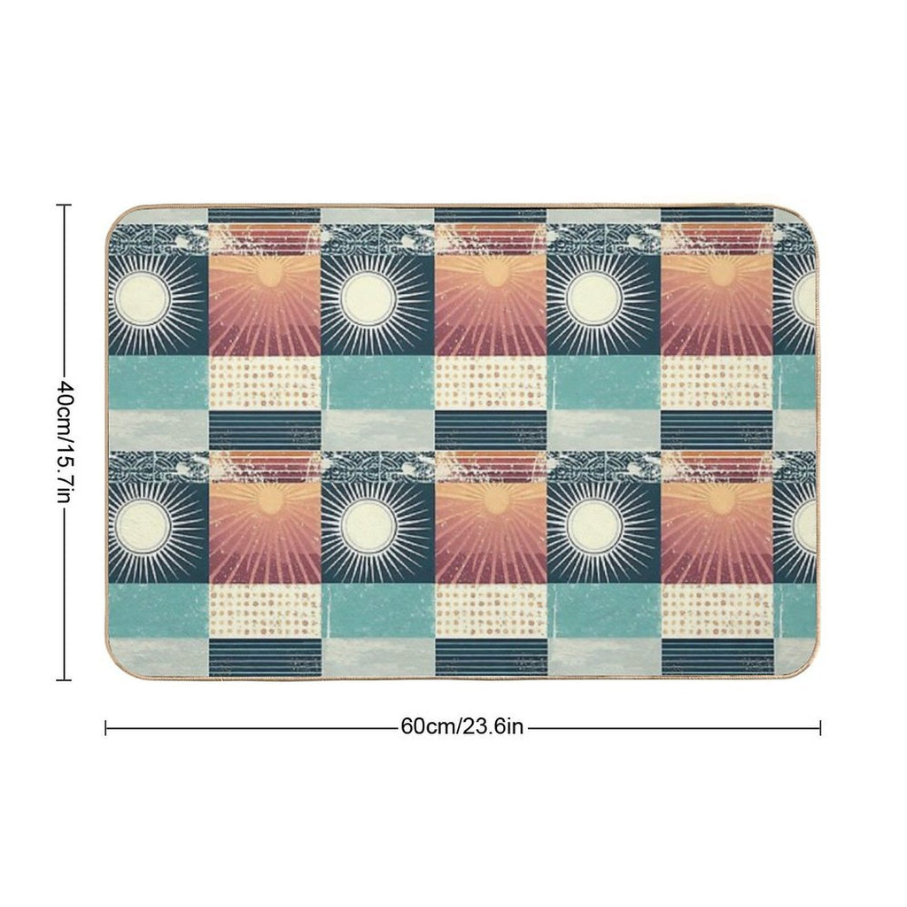 Retro Sixties Patchwork, Sun And The Ocean  High-Traffic Bath Mat