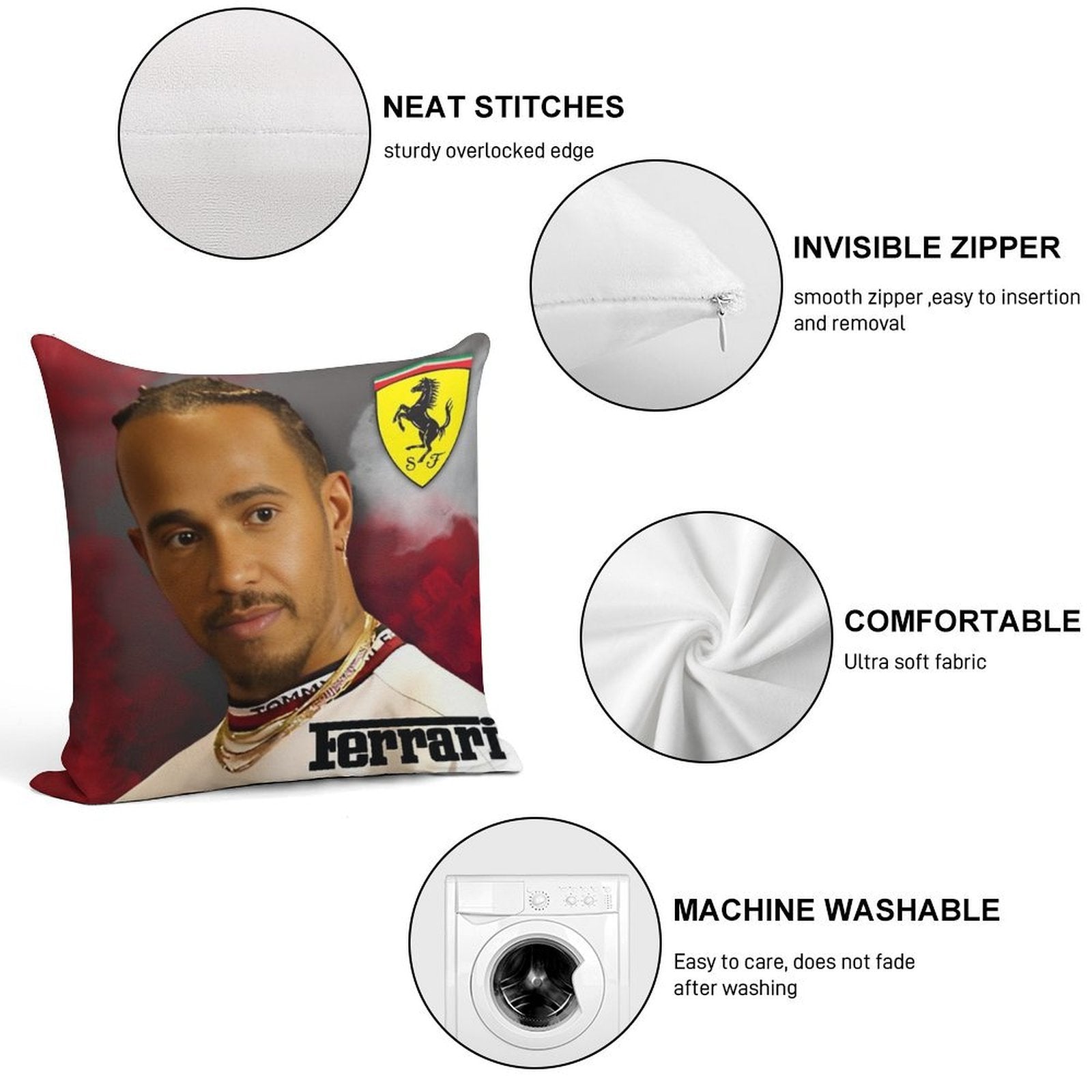 Ferrari F1 Lewis Hamilton Soft Shrink-Resistant Throw Pillow