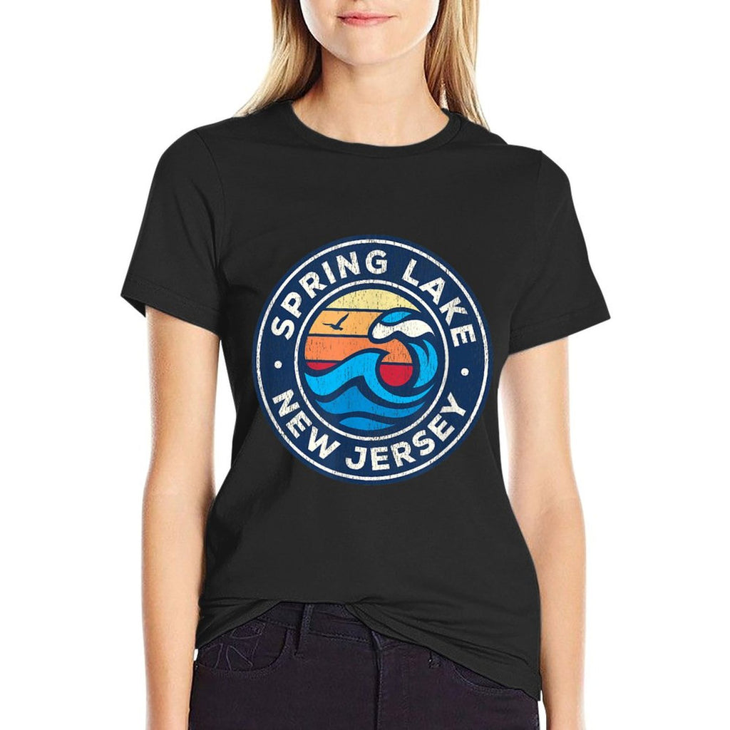 Spring Lake New Jersey NJ Vintage Nautical Waves Design  Cotton T-Shirt