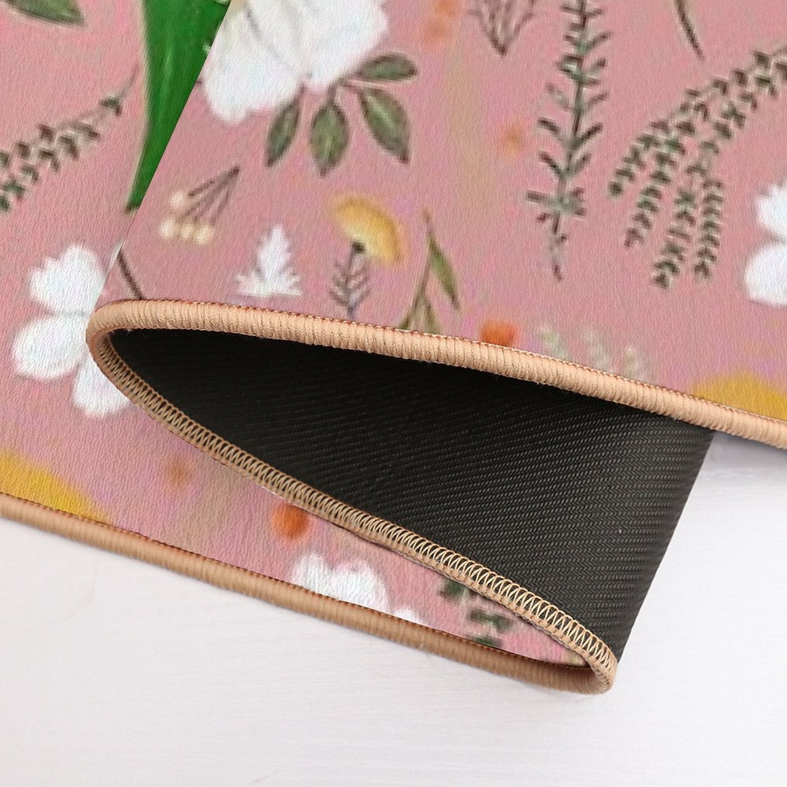 Garden Florals on Soft Pink.  Dirt-Trapping Bath Mat