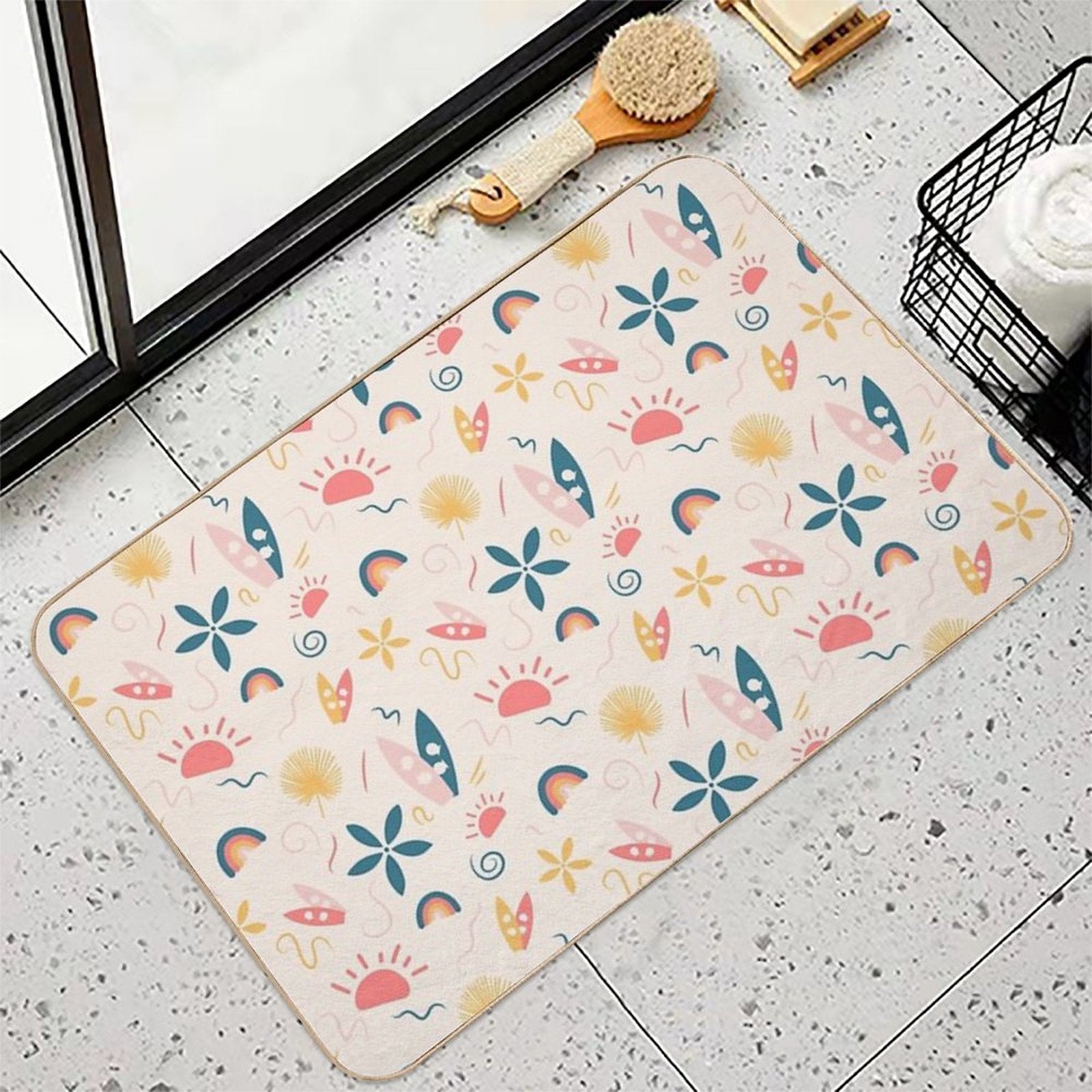 Summer Pattern - Surf, Sun And Rainbow!  Stain-Proof Bath Mat