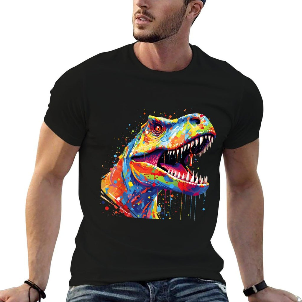 Colorful T Rex Dinosaur Paint Art Paint Splash Dots  Summer-ready Fabric T-Shirt