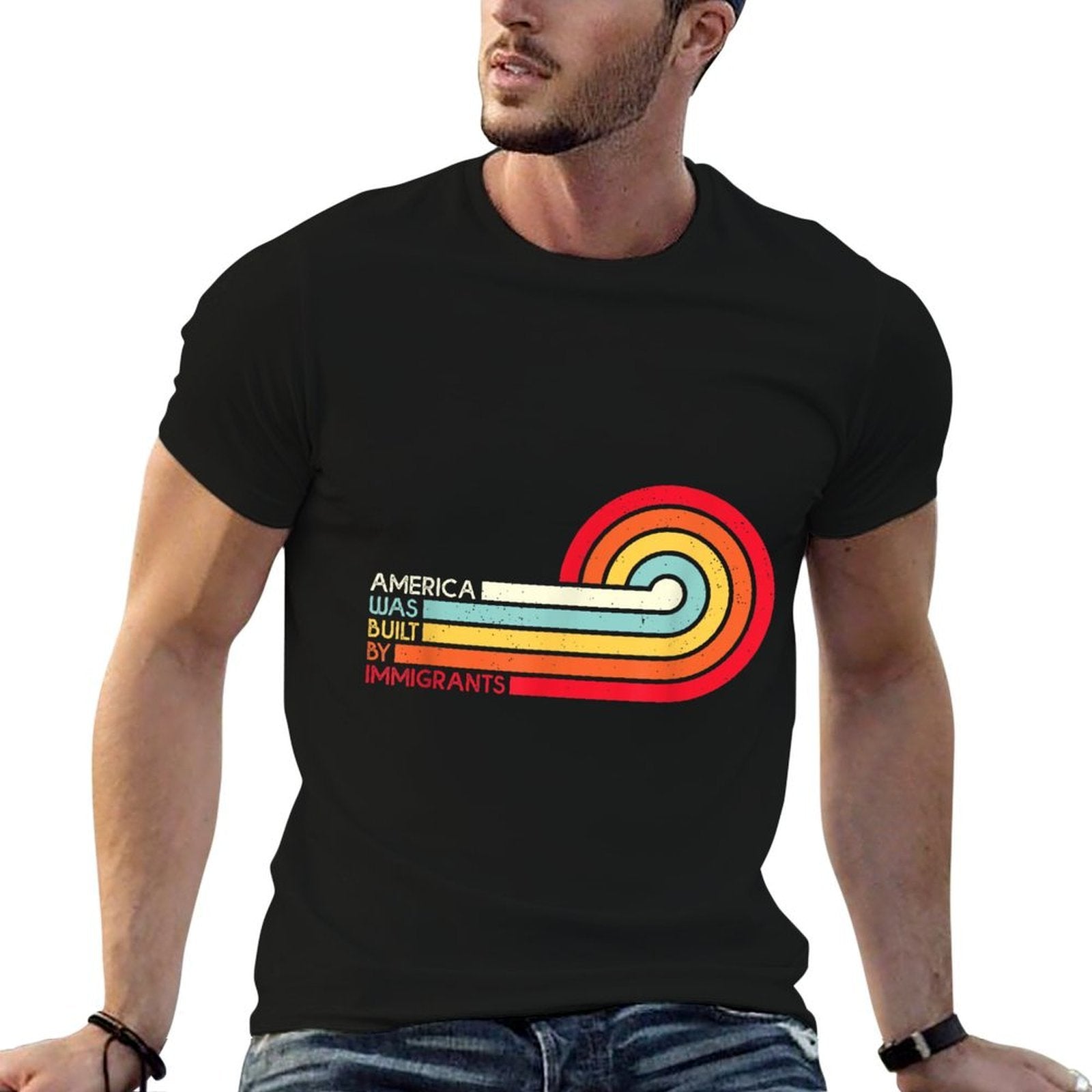 America Was Built By Immigrants Vintage Men Dad Women  Summer-ready Fabric T-Shirt